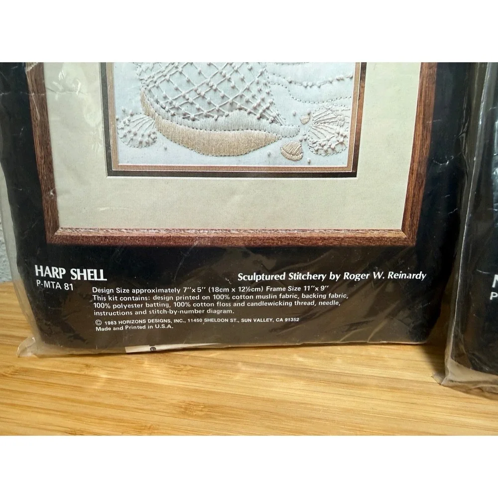 Prism Designs Sculptured Stitchery Kit Unisex OS Beige Seashell 1983 Vintage 2pk